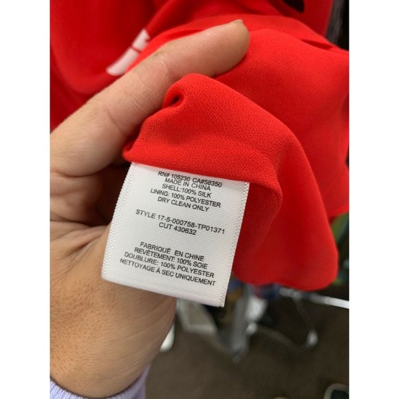 Joie Red Floral Ruffle Hem Silk Blouse - Picture 6 of 6